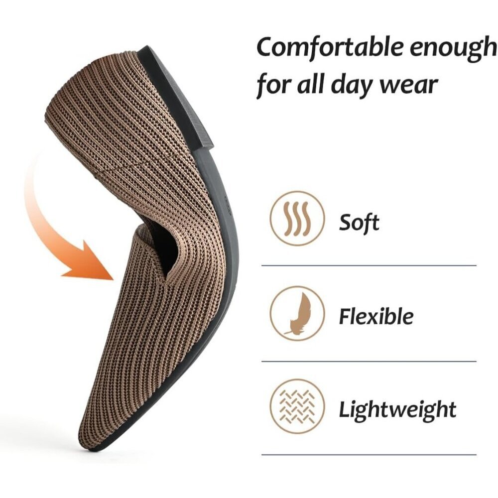 Brown Faux Suede Slip-On Knit Ballet Flats for Dressy Casual Office Work - Picture 4 of 8